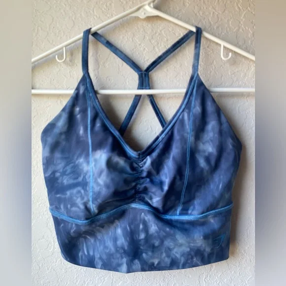 Gymshark Elevate Longline Sports Bra in Lakeside Blue Spray Dye ~ Size Small - Picture 2 of 7